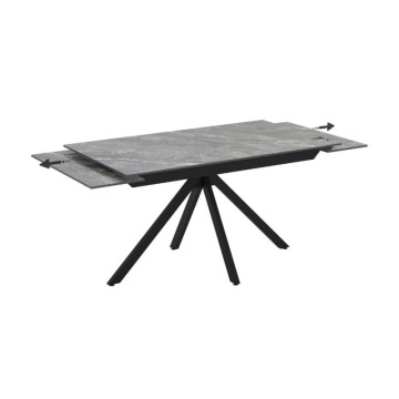 Tavolo allungabile in ceramica effetto marmo grigio e gambe in metallo nero 140/200x80x76H Perla