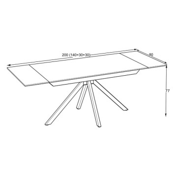 Tavolo allungabile in ceramica effetto marmo bianco e gambe in metallo nero 140/200x80x76H Perla