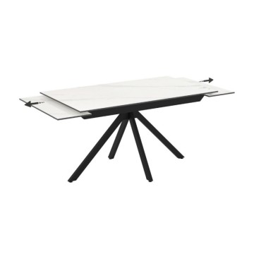 Tavolo allungabile in ceramica effetto marmo bianco e gambe in metallo nero 140/200x80x76H Perla