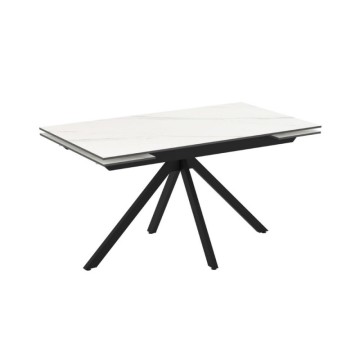 Tavolo allungabile in ceramica effetto marmo bianco e gambe in metallo nero 140/200x80x76H Perla