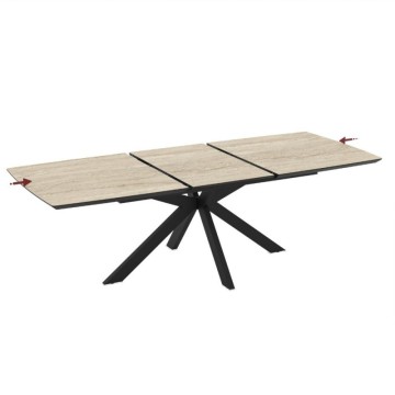 Tavolo allungabile piano effetto marmo travertino beige e base nera 180/240x100x76H Verano