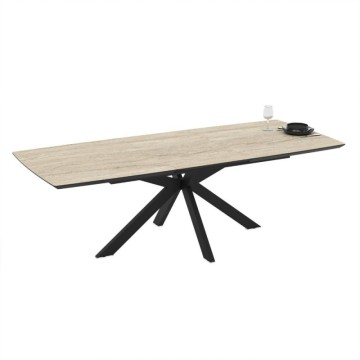Tavolo allungabile piano effetto marmo travertino beige e base nera 180/240x100x76H Verano