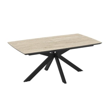 Tavolo allungabile piano effetto marmo travertino beige e base nera 180/240x100x76H Verano
