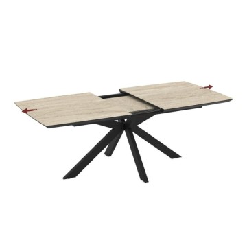 Tavolo allungabile piano effetto marmo travertino beige e base nera 180/240x100x76H Verano