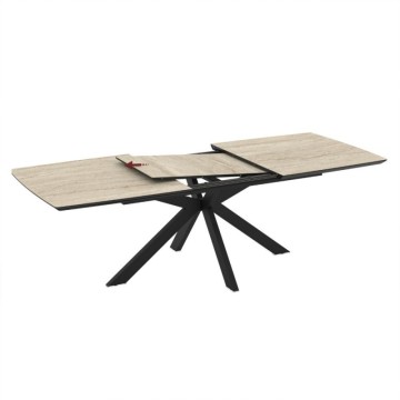 Tavolo allungabile piano effetto marmo travertino beige e base nera 180/240x100x76H Verano