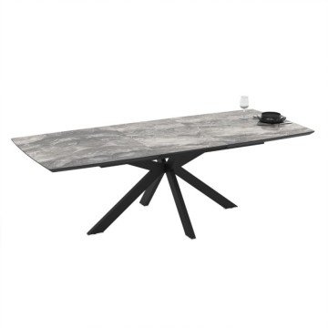 Tavolo allungabile piano effetto marmo arabesque nero e base nera 180/240x100x76H Verano