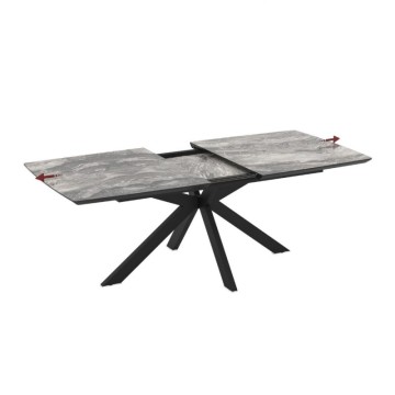 Tavolo allungabile piano effetto marmo arabesque nero e base nera 180/240x100x76H Verano