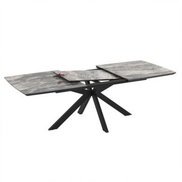 Tavolo allungabile piano effetto marmo arabesque nero e base nera 180/240x100x76H Verano