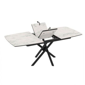 Tavolo allungabile con piano marmo bianco e gambe a stelo incrociate nere 138/178x90x76H Katrin