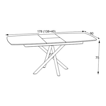 Tavolo allungabile con piano marmo bianco e gambe a stelo incrociate nere 138/178x90x76H Katrin