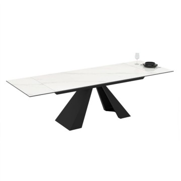 Tavolo allungabile piano in ceramica effetto marmo bianco e gambe in metallo nero 180x90x77H Monza