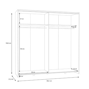 Armadio 2 ante scorrevoli a specchio 190x61x190.5H colore bianco Elio