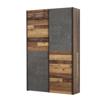 Armadio 2 ante scorrevoli 120x42x190.5H colore quercia e grigio cemento Zeno