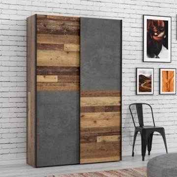 Armadio 2 ante scorrevoli 120x42x190.5H colore quercia e grigio cemento Zeno
