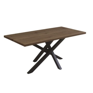 Tavolo fisso con piano in rovere anticato e gambe in metallo nere 180x90x76H Ronan