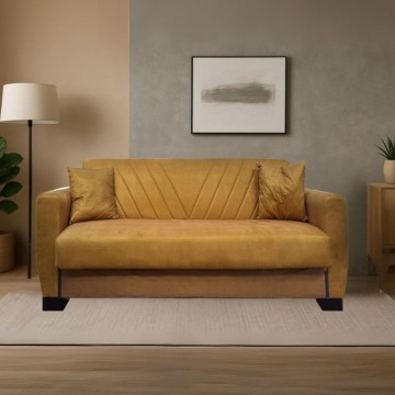 Divano letto 2 posti con contenitore in tessuto colore giallo 146x82x85H Rianna
