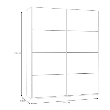 Armadio 2 ante scorrevoli con anta a specchio 170x61x210.5H Elio