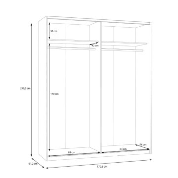 Armadio 2 ante scorrevoli con anta a specchio 170x61x210.5H Elio