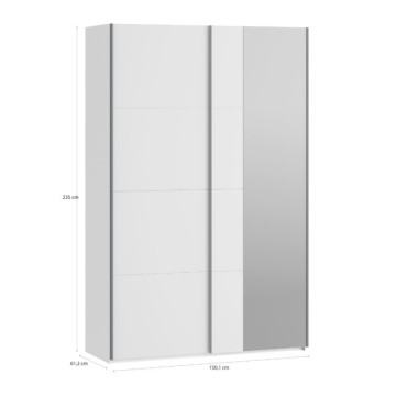 Armadio 2 ante scorrevoli e specchio 150x61x235H colore bianco Afra
