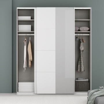 Armadio 2 ante scorrevoli e specchio 200x61x235H colore bianco Afra