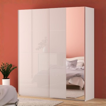 Armadio 2 ante scorrevoli e specchio 200x61x235H colore bianco Afra