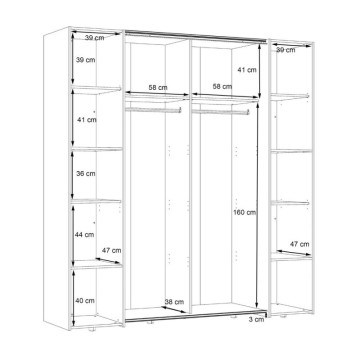 Armadio con 2 ante scorrevoli e 2 battenti con specchio 270x61x210 colore bianco Callia