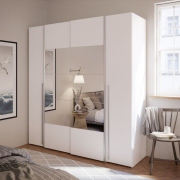 Armadio con 2 ante scorrevoli e 2 battenti con specchio 270x61x210 colore bianco Callia