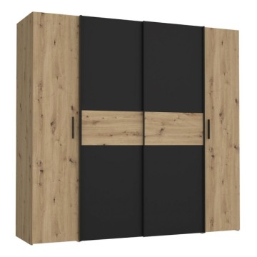 Armadio 4 ante rovere e nero con ante scorrevoli e battenti 200x61x190H Teodoro