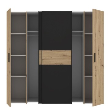 Armadio 4 ante rovere e nero con ante scorrevoli e battenti 200x61x190H Teodoro
