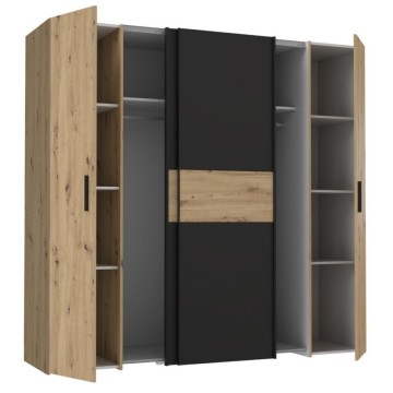 Armadio 4 ante rovere e nero con ante scorrevoli e battenti 200x61x190H Teodoro