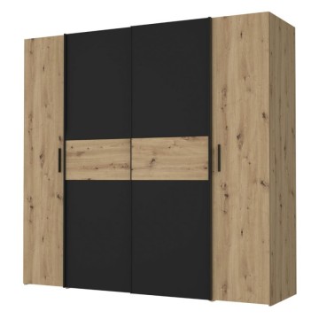 Armadio 4 ante rovere e nero con ante scorrevoli e battenti 200x61x190H Teodoro