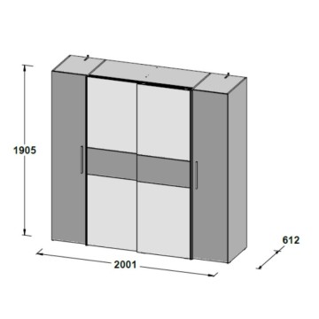 Armadio 4 ante rovere e nero con ante scorrevoli e battenti 200x61x190H Teodoro
