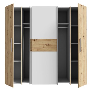 Armadio 4 ante rovere e bianco con ante scorrevoli e battenti 200x61x190H Teodoro