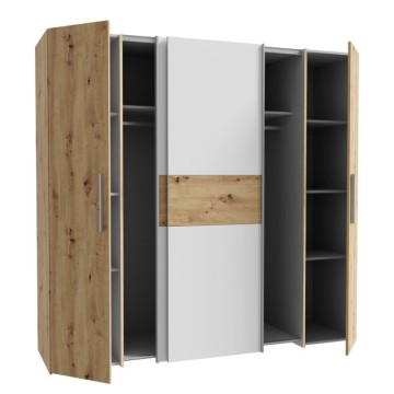 Armadio 4 ante rovere e bianco con ante scorrevoli e battenti 200x61x190H Teodoro
