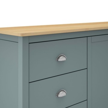 Credenza con 2 ante e 3 cassetti in legno massiccio colore verde cachi e rovere Misti 150x40x80H