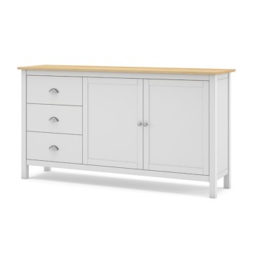 Credenza con 2 ante e 3 cassetti in legno massiccio colore verde bianco e rovere Misti 150x40x80H