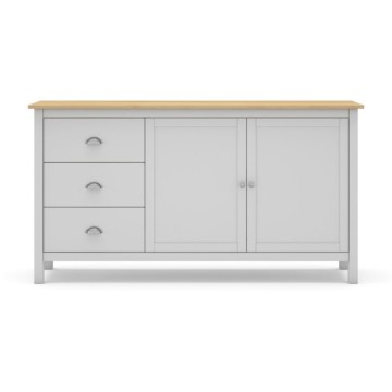 Credenza con 2 ante e 3 cassetti in legno massiccio colore verde bianco e rovere Misti 150x40x80H