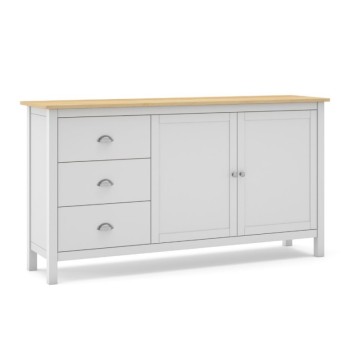 Credenza con 2 ante e 3 cassetti in legno massiccio colore verde bianco e rovere Misti 150x40x80H