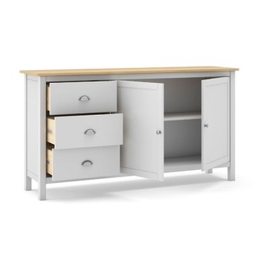 Credenza con 2 ante e 3 cassetti in legno massiccio colore verde bianco e rovere Misti 150x40x80H