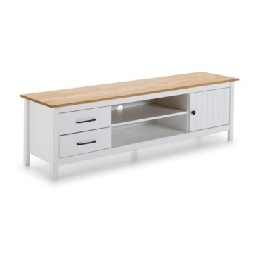 Mobile porta Tv in legno massiccio con 1 anta 2 cassetti colore bianco e pino Miranda 158x40x47H