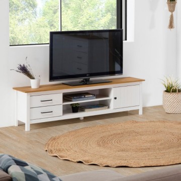 Mobile porta Tv in legno massiccio con 1 anta 2 cassetti colore bianco e pino Miranda 158x40x47H