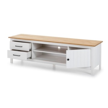 Mobile porta Tv in legno massiccio con 1 anta 2 cassetti colore bianco e pino Miranda 158x40x47H