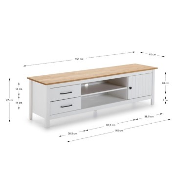 Mobile porta Tv in legno massiccio con 1 anta 2 cassetti colore bianco e pino Miranda 158x40x47H