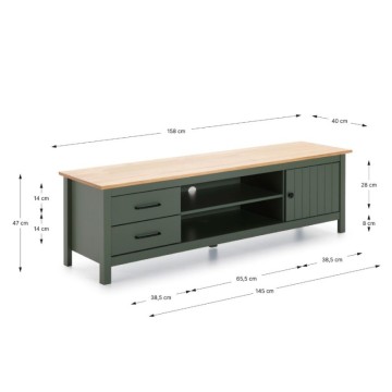 Mobile porta Tv in legno massiccio con 1 anta 2 cassetti colore verde e pino Miranda 158x40x47H