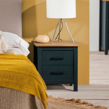 Comodino 2 cassetti in legno massiccio colore blu e pino Miranda