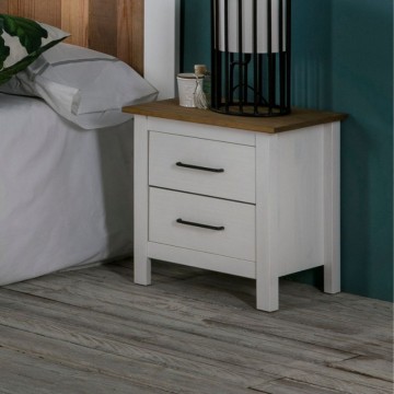 Comodino 2 cassetti in legno massiccio colore bianco e pino Miranda