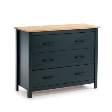 Comò in legno massiccio colore blu e pino Miranda 100x40x80H