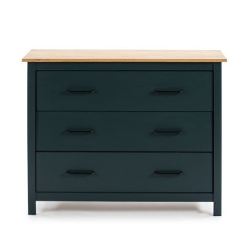 Comò in legno massiccio colore blu e pino Miranda 100x40x80H