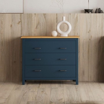 Comò in legno massiccio colore blu e pino Miranda 100x40x80H