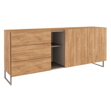 Madia 1055 colore rovere miele con 3 cassetti 2 ante e vano a giorno tortora 175x38x73.6H